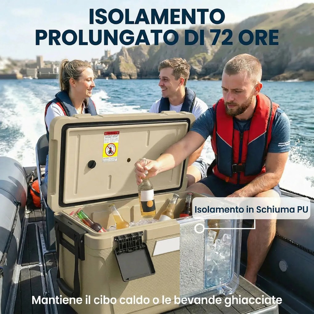 Box Frigo Portatile 66,6x38,5x40 cm Capacità 42,6L Isolato con Maniglia in HDPE e Schiuma PU Cachi...