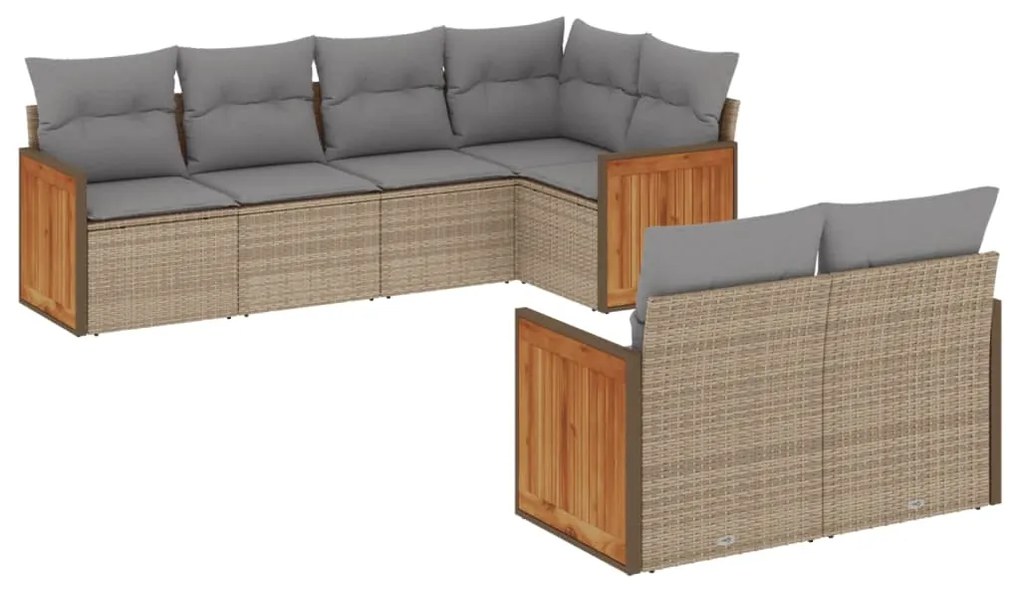 Set divani da giardino 7 pz con cuscini beige in polyrattan