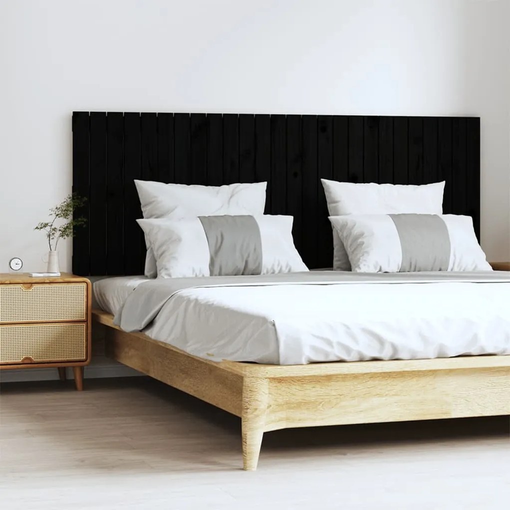 Testiera Da Parete Nera 166x3x60 Cm İn Legno Massello Di Pino /