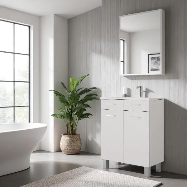 Mobile multiuso 69x34 con ante e cassetti GAIA Bianco Lucido