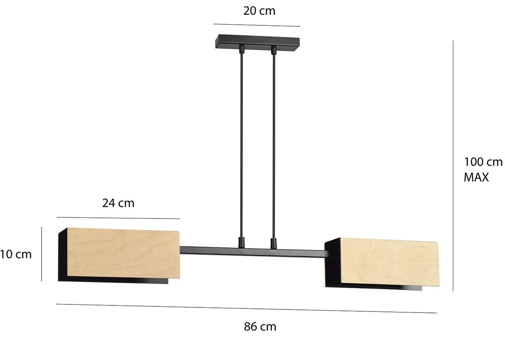 Lampadario Minimal Sarutahiko Acciaio Nero 2 Luci E27 Ip20