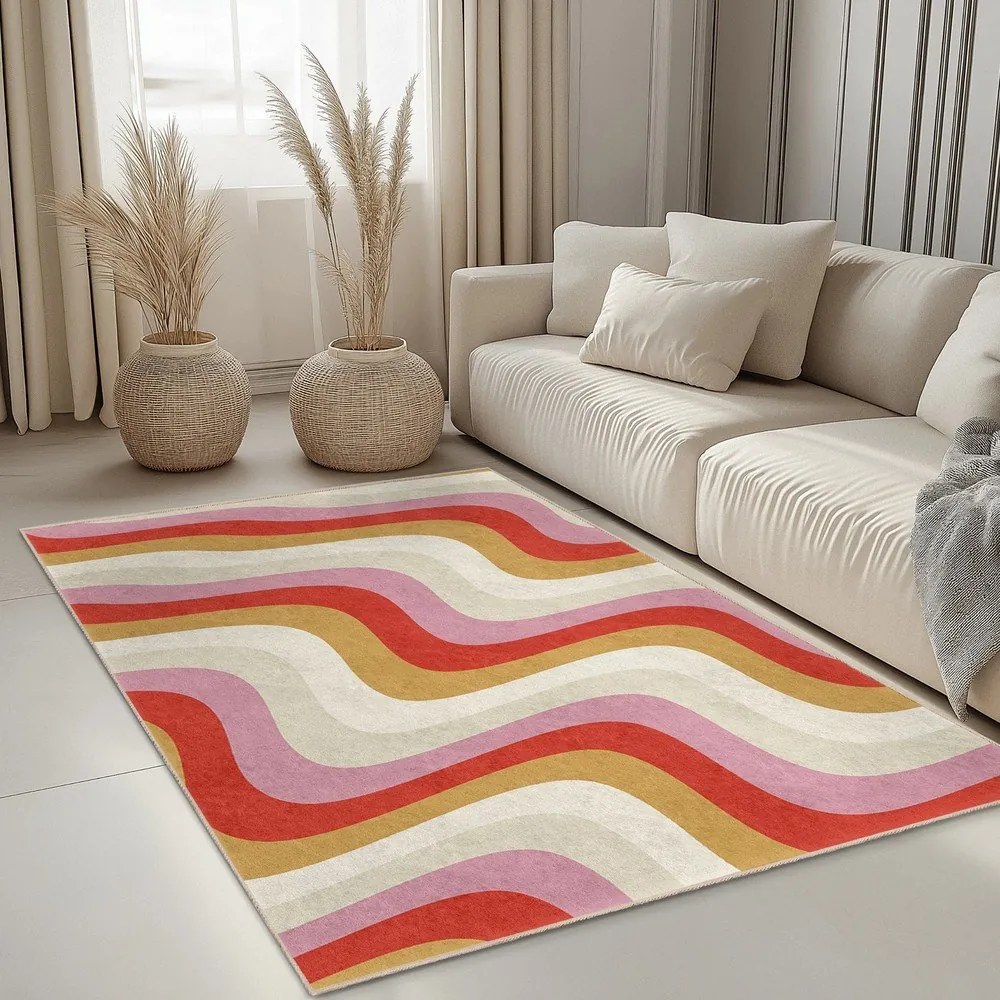 Tappeto giallo e rosa lavabile 160x230 cm Creamy Raspberry Swirl – Mila Home