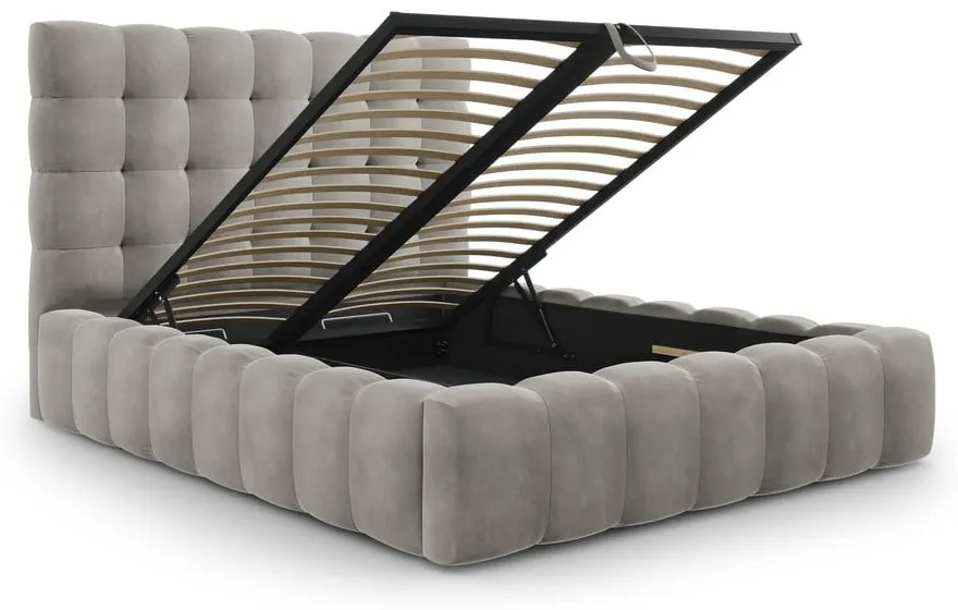 Letto matrimoniale imbottito grigio chiaro con contenitore con griglia 140x200 cm Bali - Cosmopolitan Design