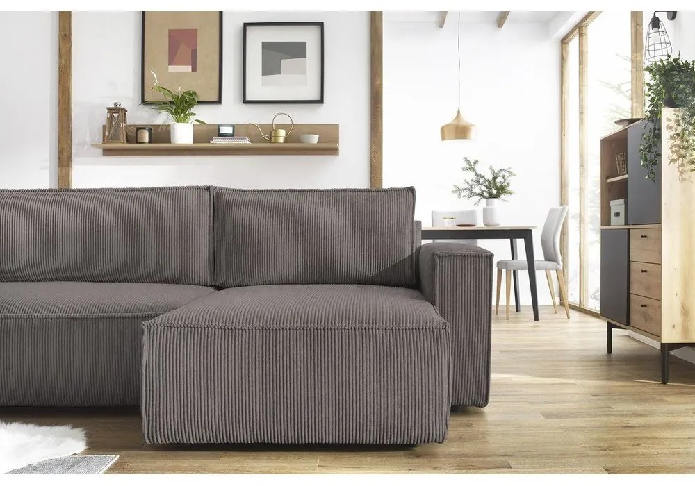 Divano letto angolare a "U" in velluto a coste grigio scuro Nihad - Bobochic Paris