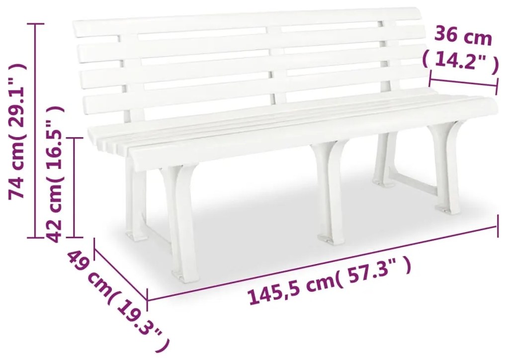 Panchina da Giardino 145,5 cm in Plastica Bianca