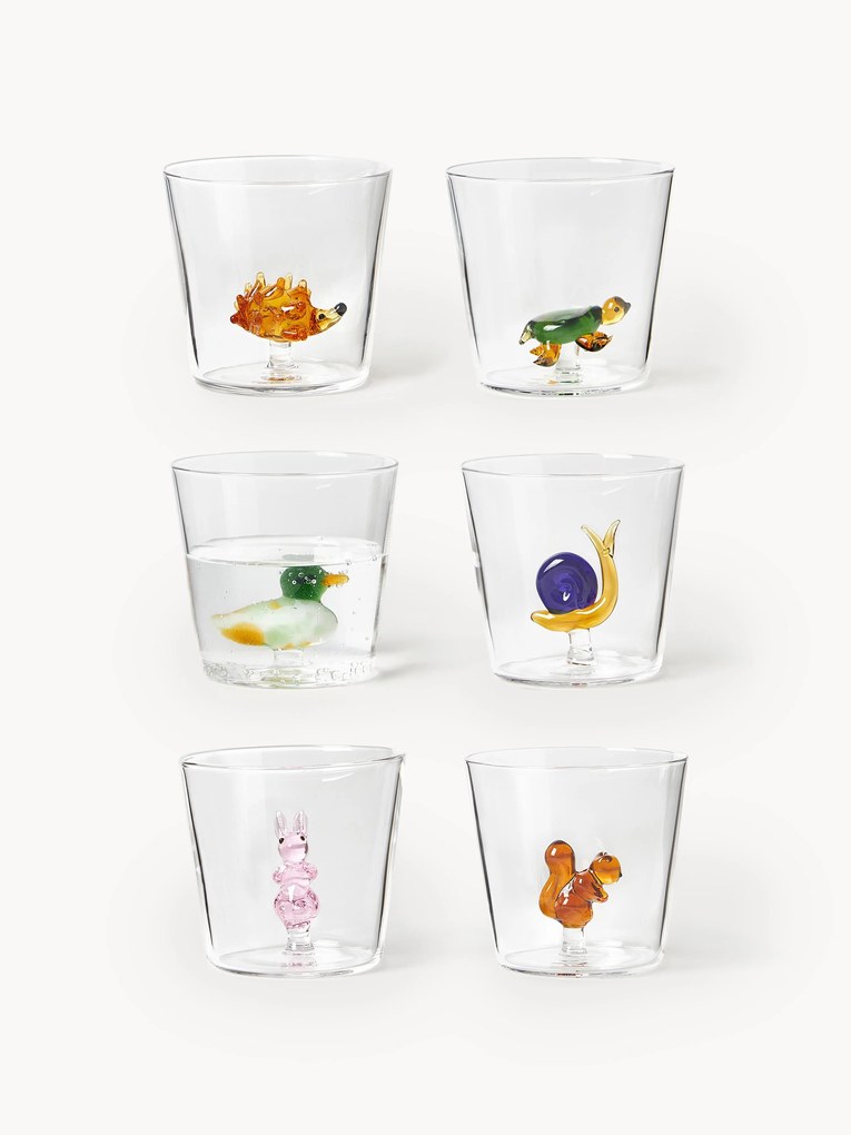 Set di 6 bicchieri per acqua in vetro borosilicato fatti a mano Animal Farm