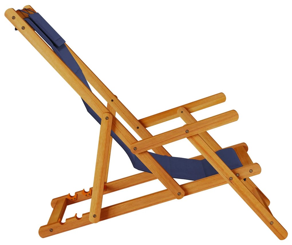 Sdraio pieghevoli da spiaggia 2 pezzi blu in legno massello di acacia e textilene