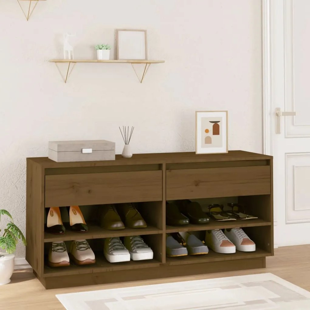 Scarpiera Ambra 110x34x52 Cm İn Legno Massello Di Pino /