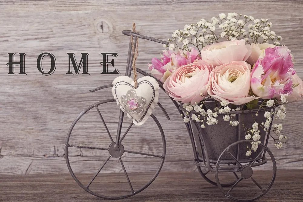 Stampa su tela – Fiori meravigliosi in vaso vintage con iscrizione