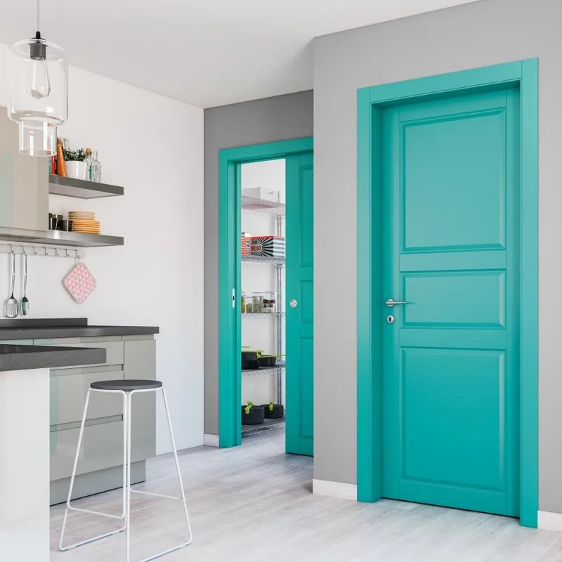 Porta interna a battente New York in MDF laccato colore azzurro, L 80 x H 210 cm, apertura a sinistra