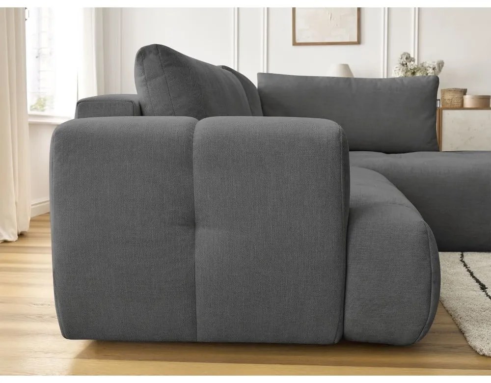 Divano angolare grigio scuro allungabile e con contenitore (penisola a destra/a L) Fuji – Bobochic Paris