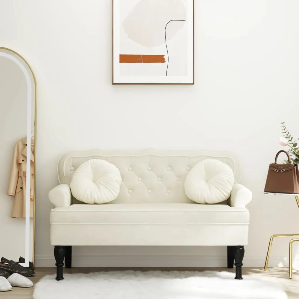 Panca Con Schienale Crema 119,5x64,5x75 Cm İn Velluto /