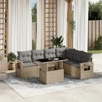 Set Divani da Giardino 7 pz con Cuscini Beige in Polyrattan 3267929