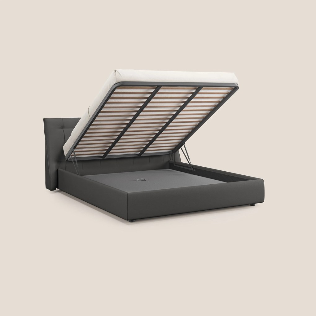 Clizia letto imbottito di design con vano contenitore in ecopelle impermeabile T04 antracite