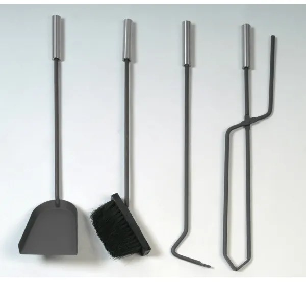 Set di attrezzi per caminetto e cesto per la legna con manico 6 pz antracite