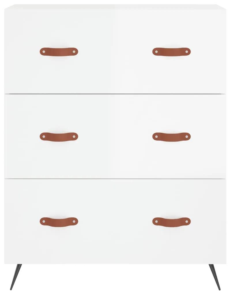 Cassettiera bianco lucido 69,5x34x90 cm in legno multistrato