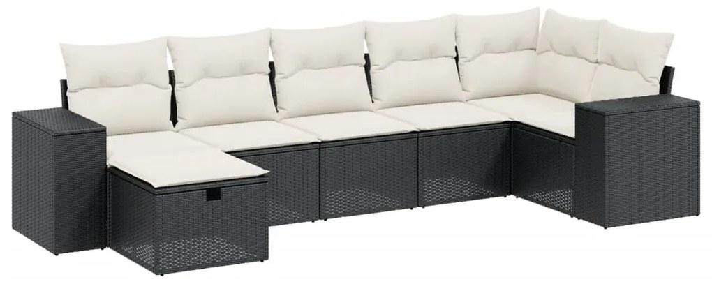 Set Divani da Giardino con Cuscini 7pz Nero Polyrattan