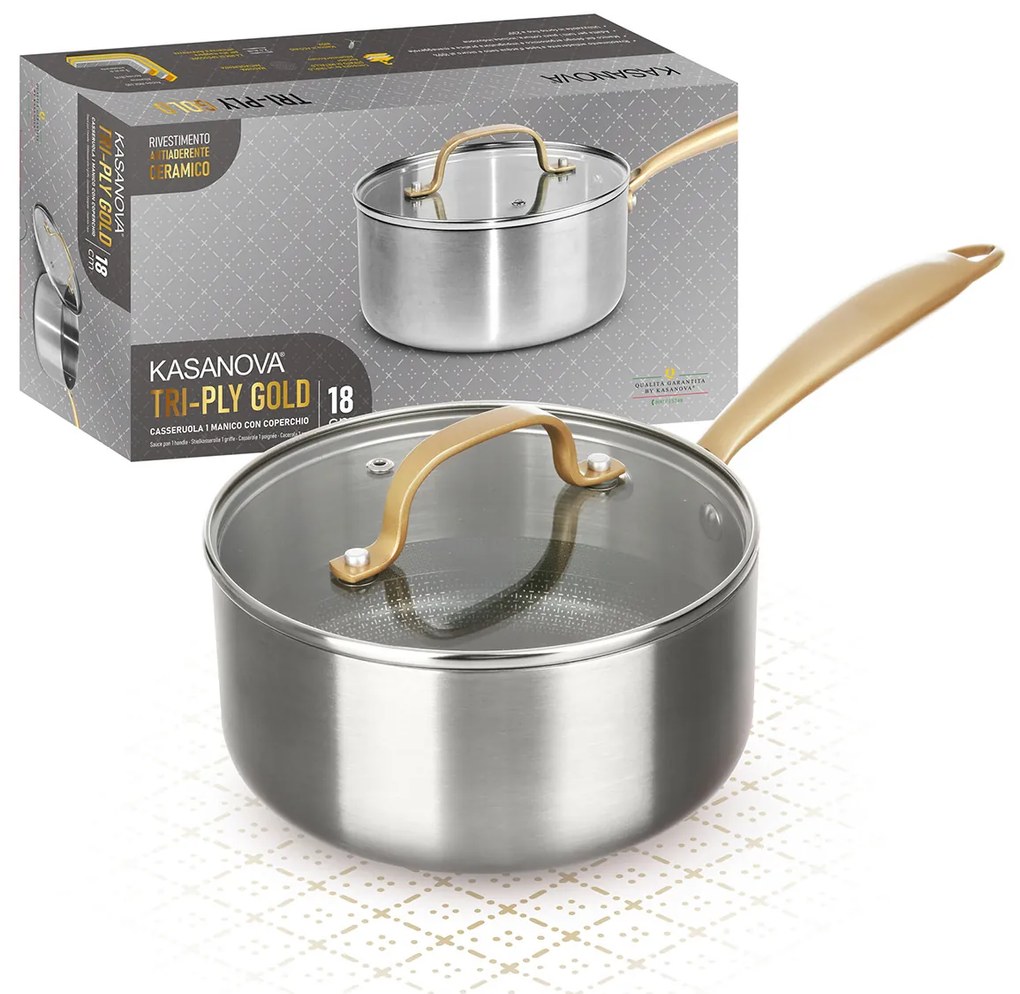 Casseruola 18 cm triplo strato Tri Ply - Gold con coperchio