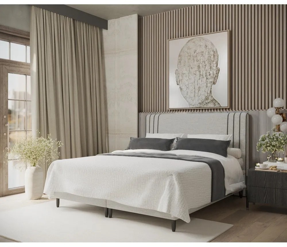 Letto matrimoniale imbottito grigio chiaro con contenitore 200x200 cm Musca - Maison de Rêve