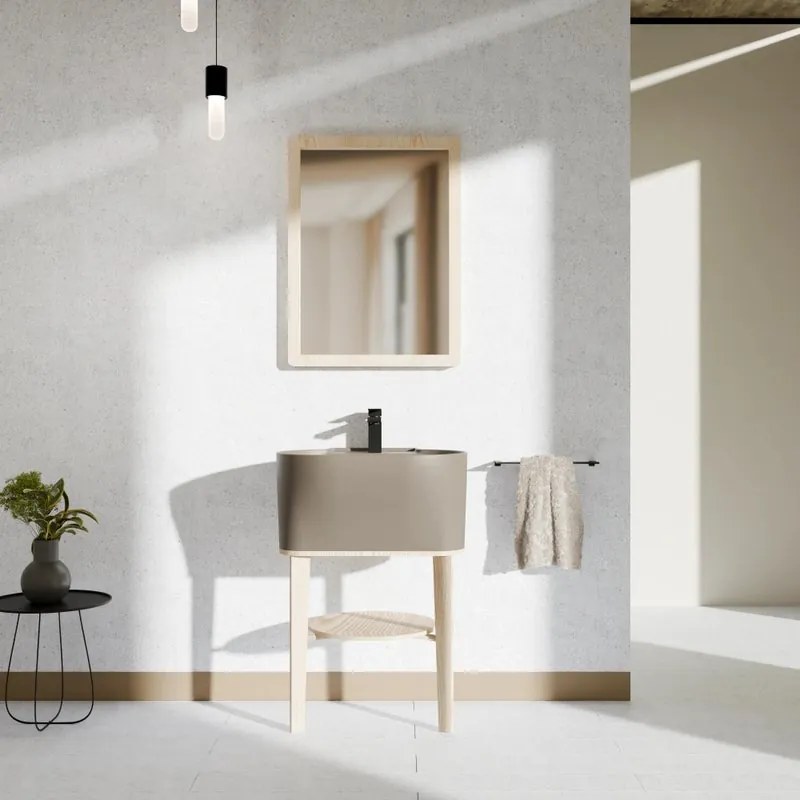 Mobile bagno da terra con lavabo L 50 x H 57 x P 41.5 cm frassino naturale e siena per vasca centrale Tino