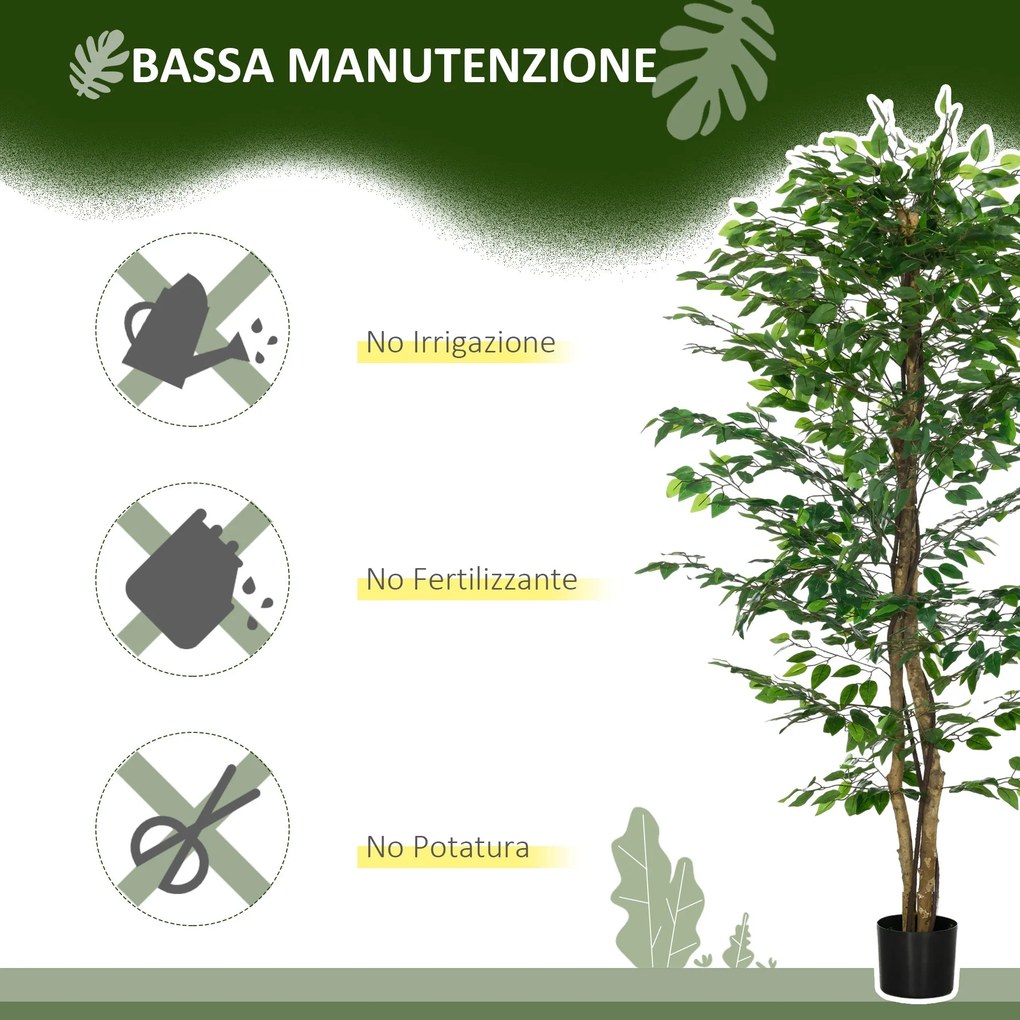 Pianta Artificiale di Ficus con Vaso per Interni ed Esterni 180 cm Verde...