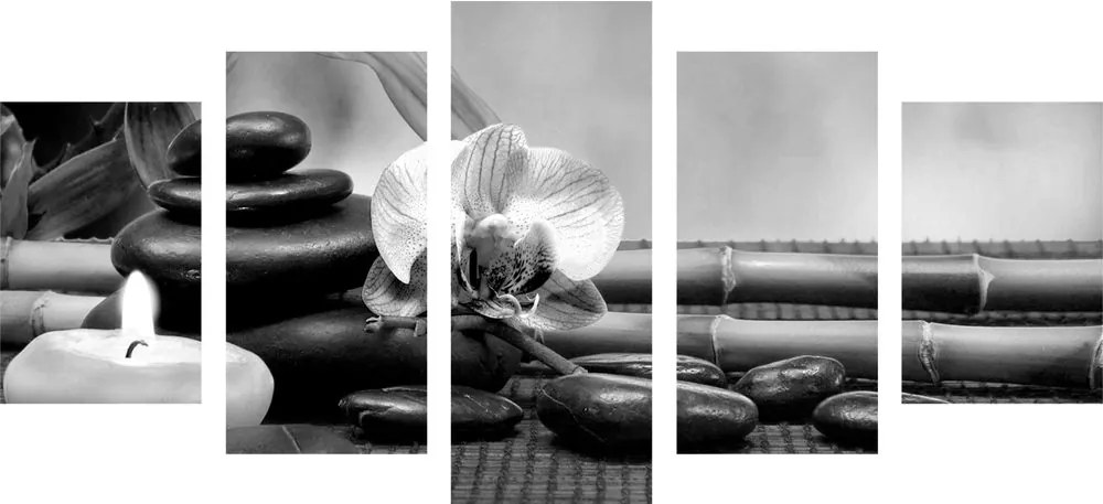Quadri 5 pezzi – Natura morta Feng Shui in bianco e nero