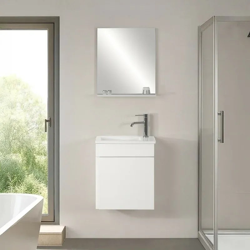 Mobile sospeso salvaspazio 45 cm bianco lucido profondo 25 con specchio Mini