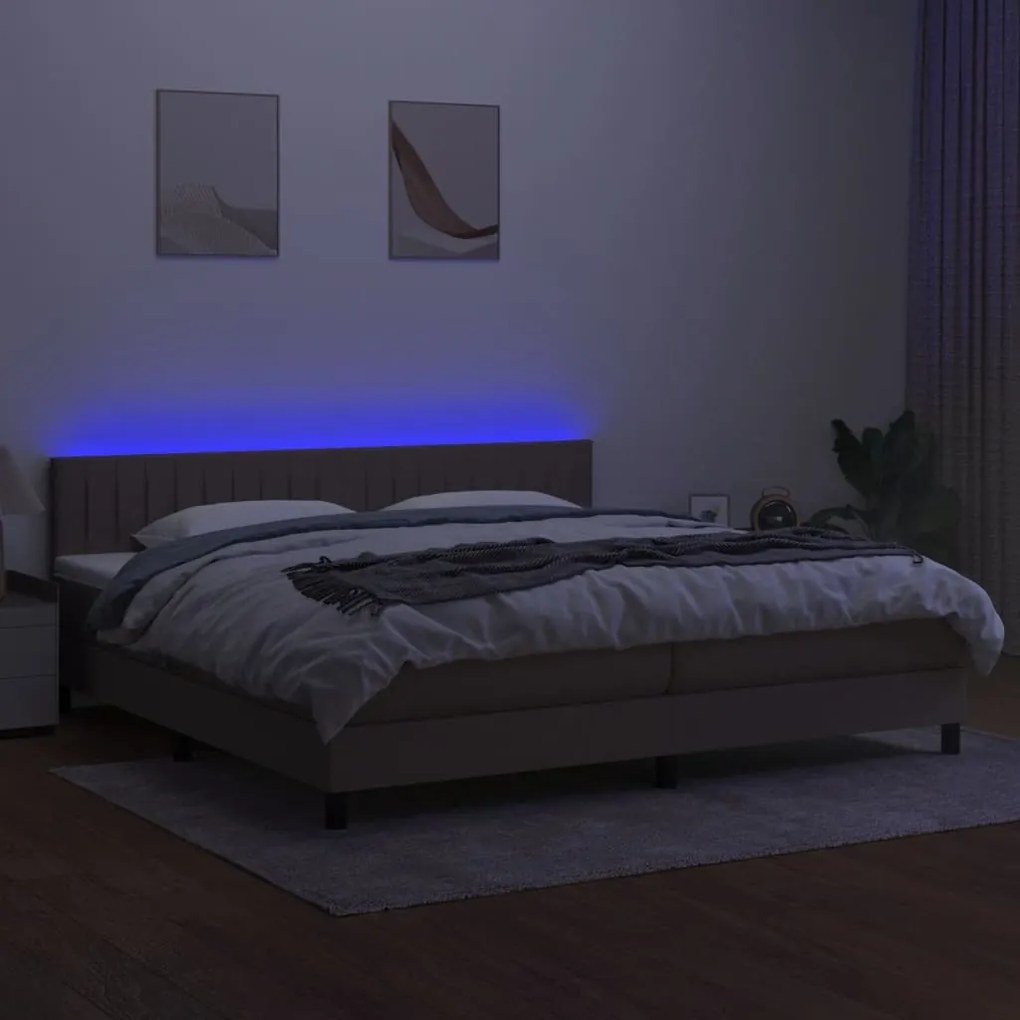 Letto a molle materasso e led tortora 200x200cm in tessuto