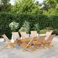 Sedie da Giardino Pieghevoli 8pz Beige Tessuto e Legno Massello 3214648