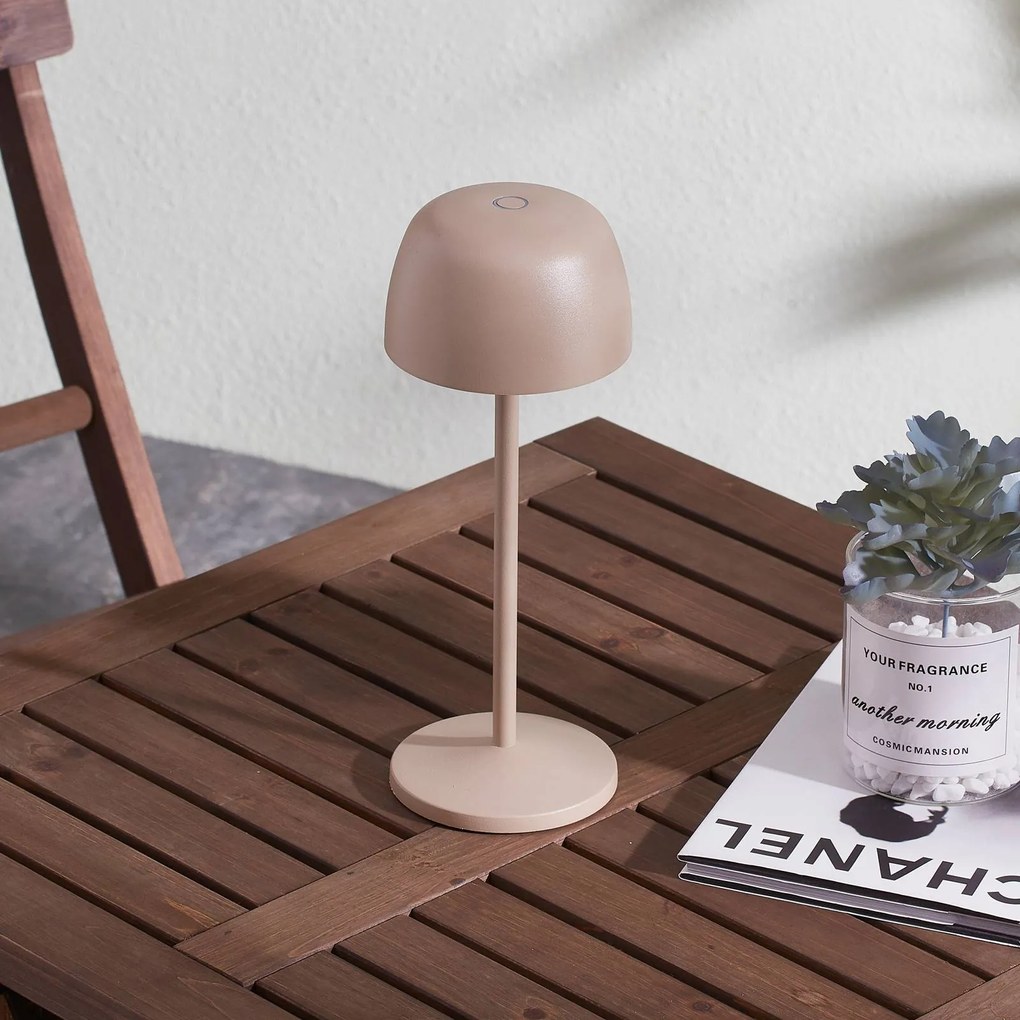 Lindby Lampada da tavolo LED Arietty, beige, alluminio, Ø 10,5 cm