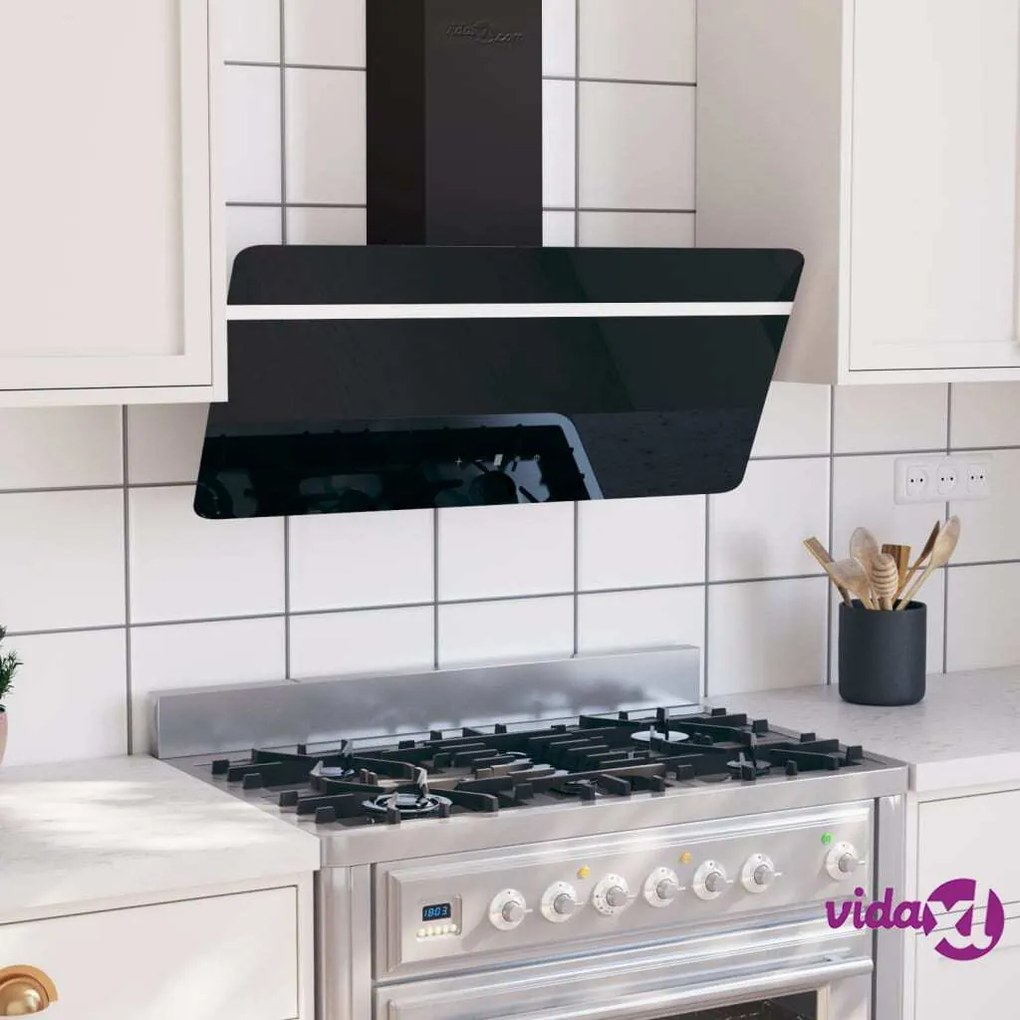 vidaXL Cappa a Parete 90 cm in Acciaio e Vetro Temperato Nero