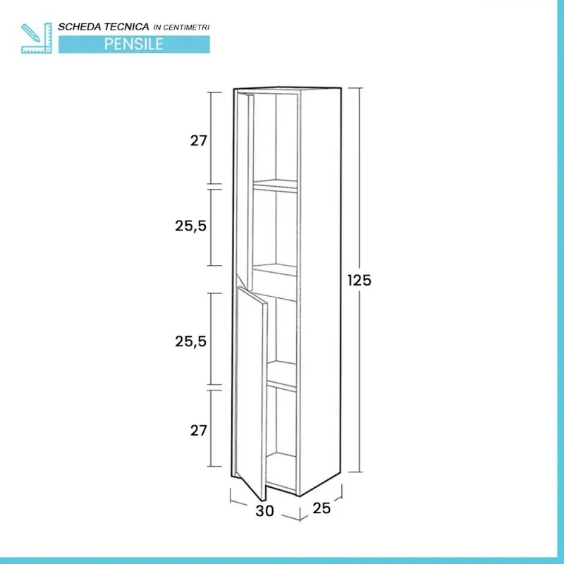 Colonna bagno sospesa 125 rovere naturale con ante reversibili Nadia