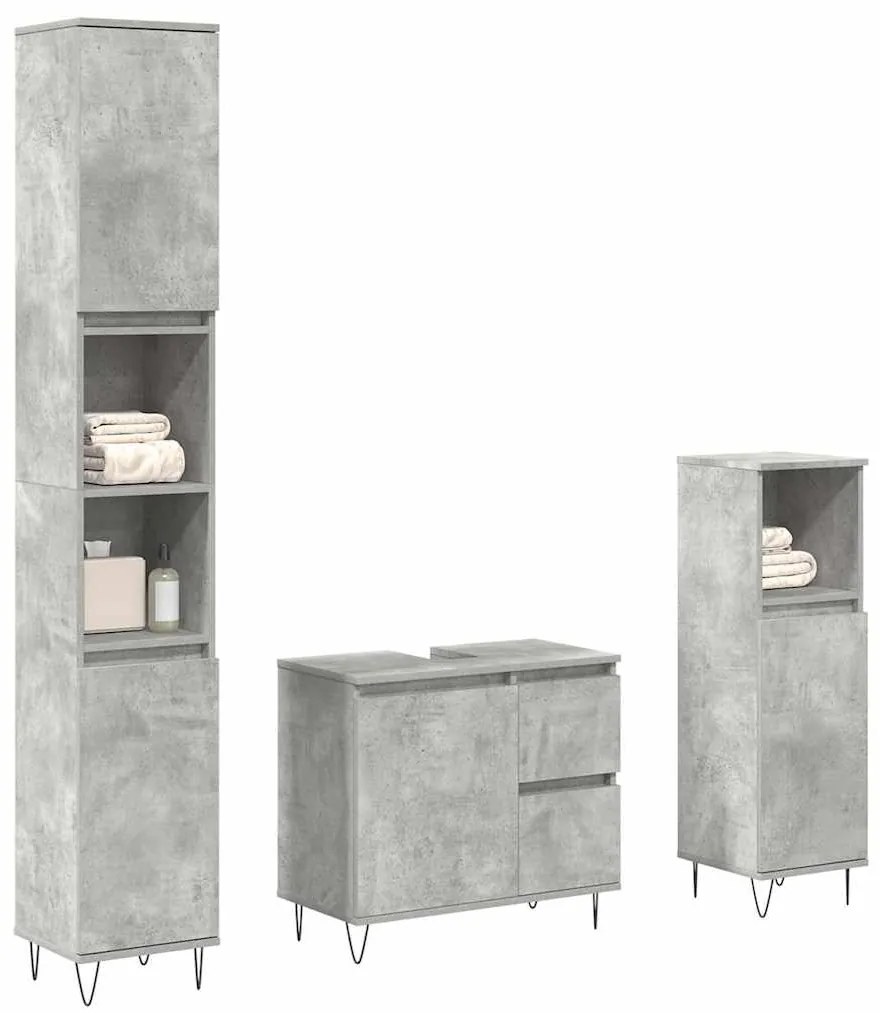 Set Mobili Da Bagno 3 Pz Grigio Cemento İn Legno Multistrato /
