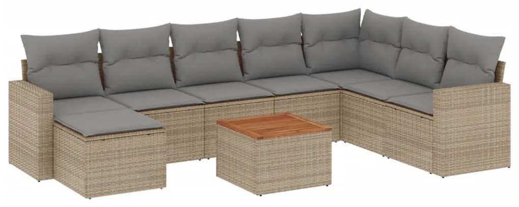 Set Divano da Giardino 9 pz con Cuscini Beige in Polyrattan