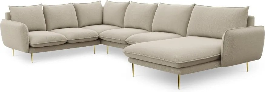 Divano angolare Vienna 7 posti in tessuto strutturato con gambe oro - L330cm
