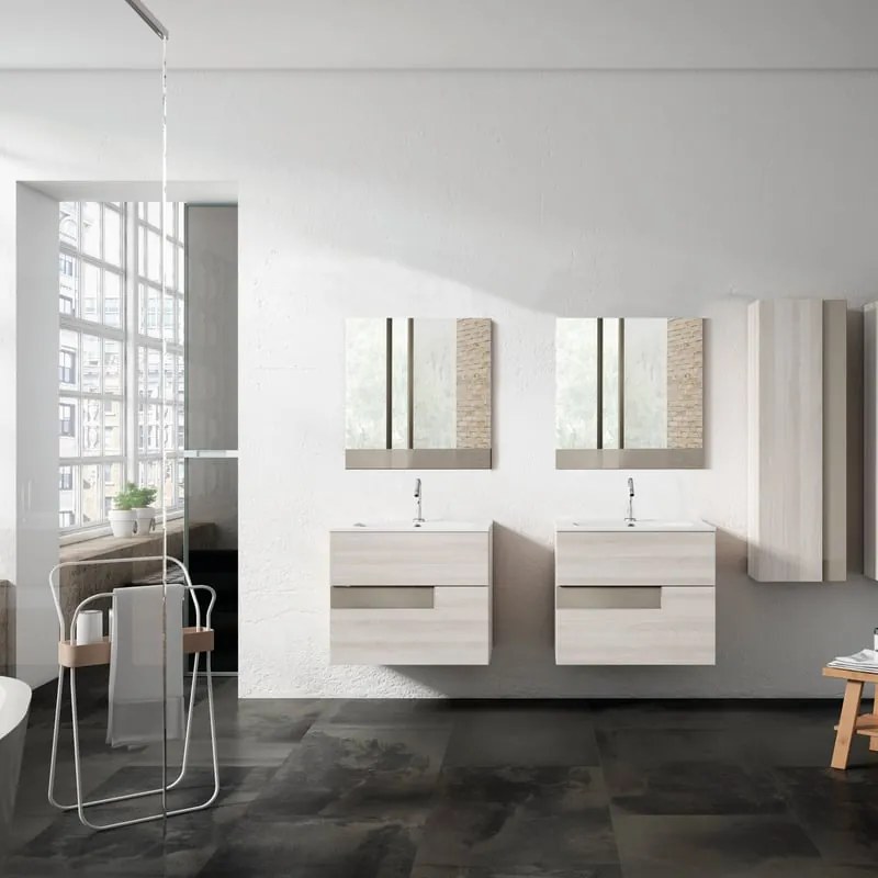 Mobile da bagno sospeso sotto lavabo L 60 x H 55 x P 45 cm betulla laminato opaco, 2 cassetti VISOBATH Vision