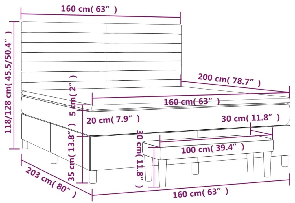 Giroletto a Molle con Materasso Grigio Chiaro160x200 cm Tessuto