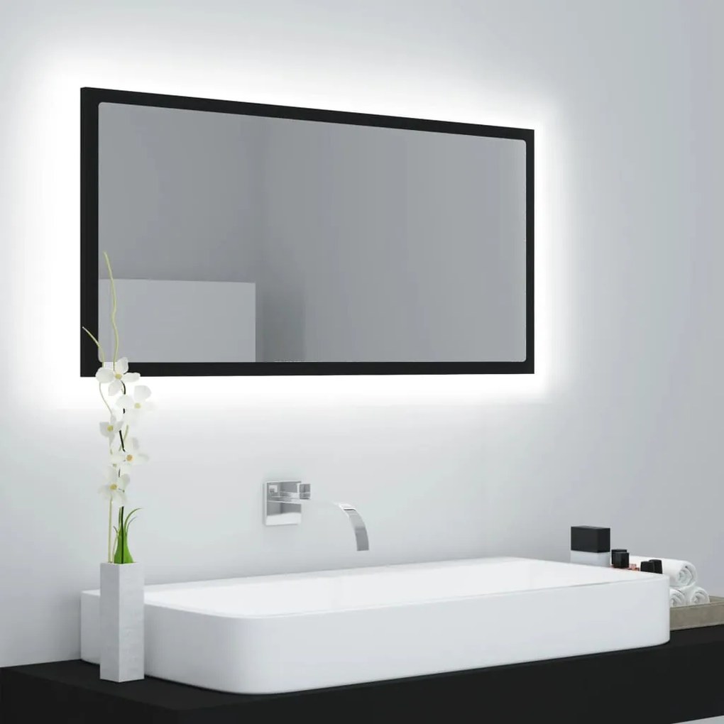 Specchio Da Bagno A Led Nero 90x8,5x37 Cm İn Acrilico /