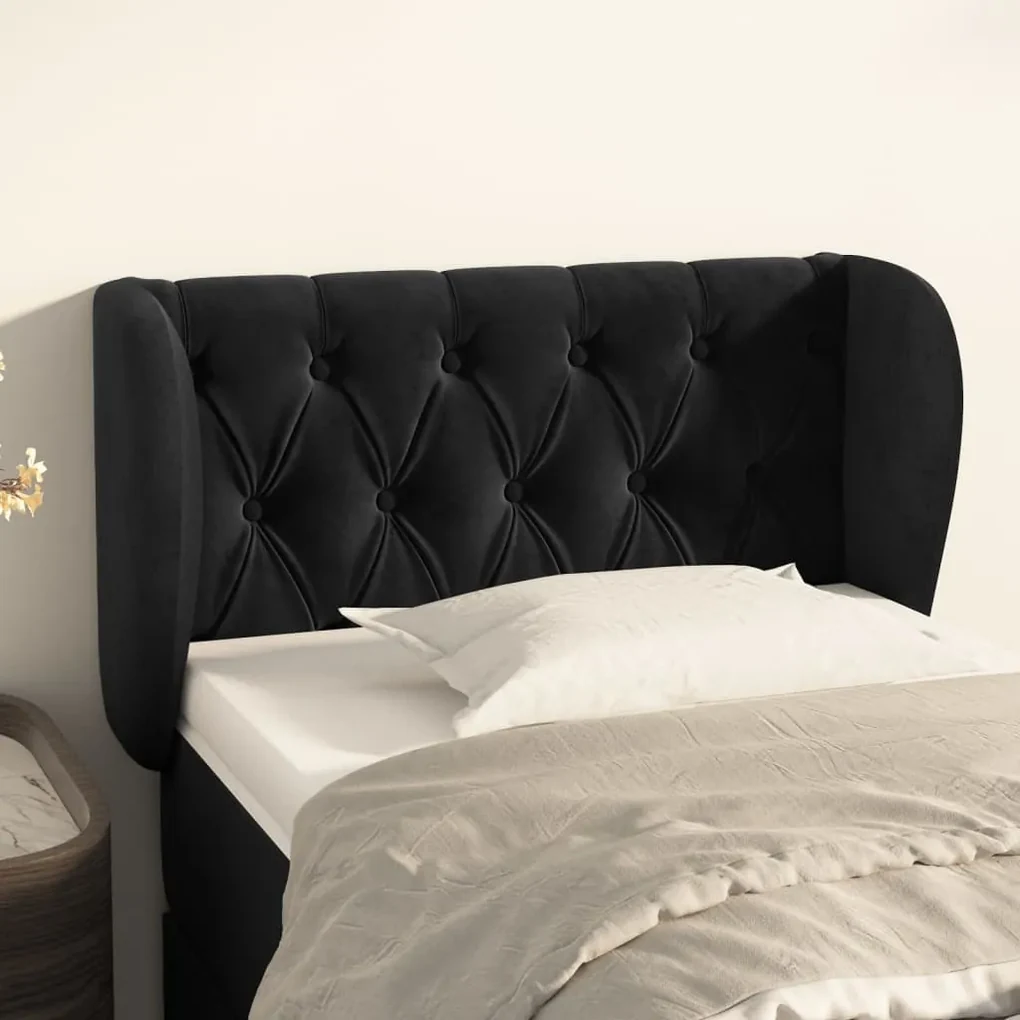 Testiera ad orecchio nera 83 x 23 x 78/88 cm in velluto