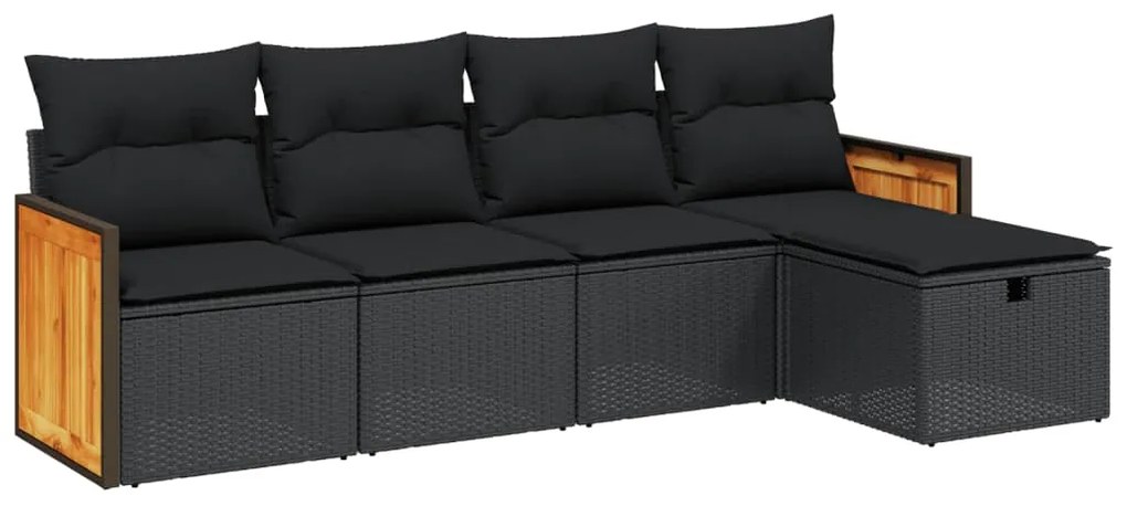 Set Divani da Giardino 5 pz con Cuscini in Polyrattan Nero