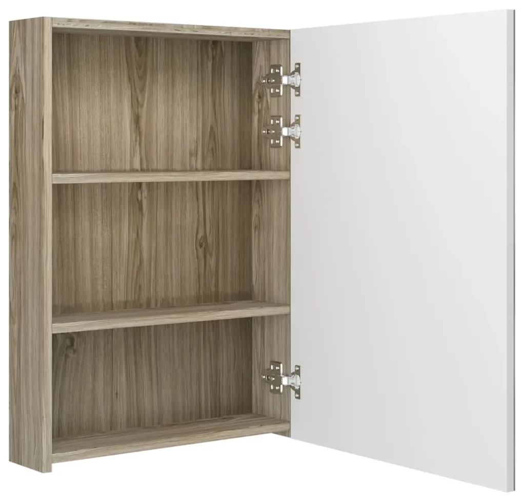 Armadietto bagno con specchio e led bianco e rovere 50x13x70 cm