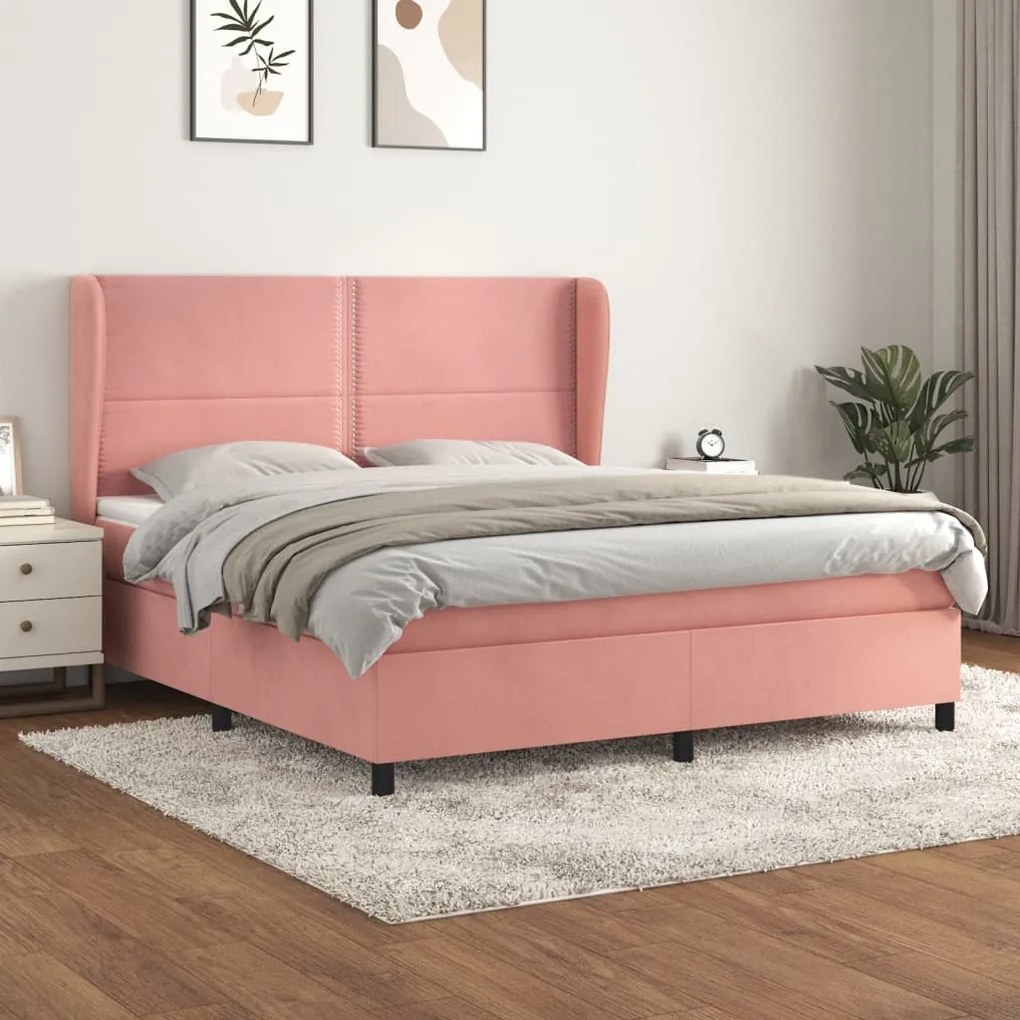 Giroletto A Molle Con Materasso Rosa 160x200 Cm İn Velluto /