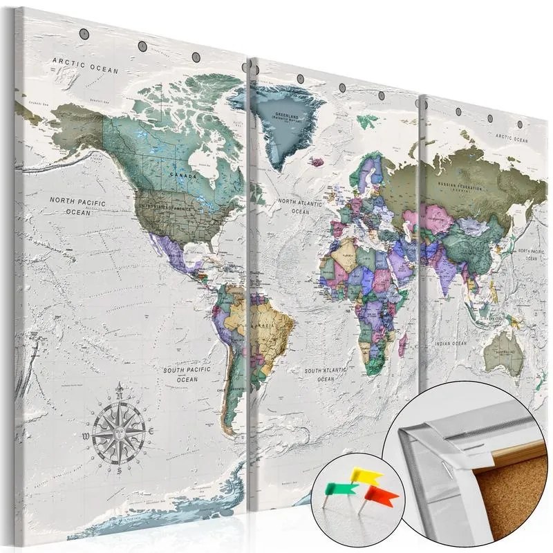 Quadri di sughero  World Destinations (3 Parts) [Cork Map]  Larghezza x Altezza Home decor 120x80