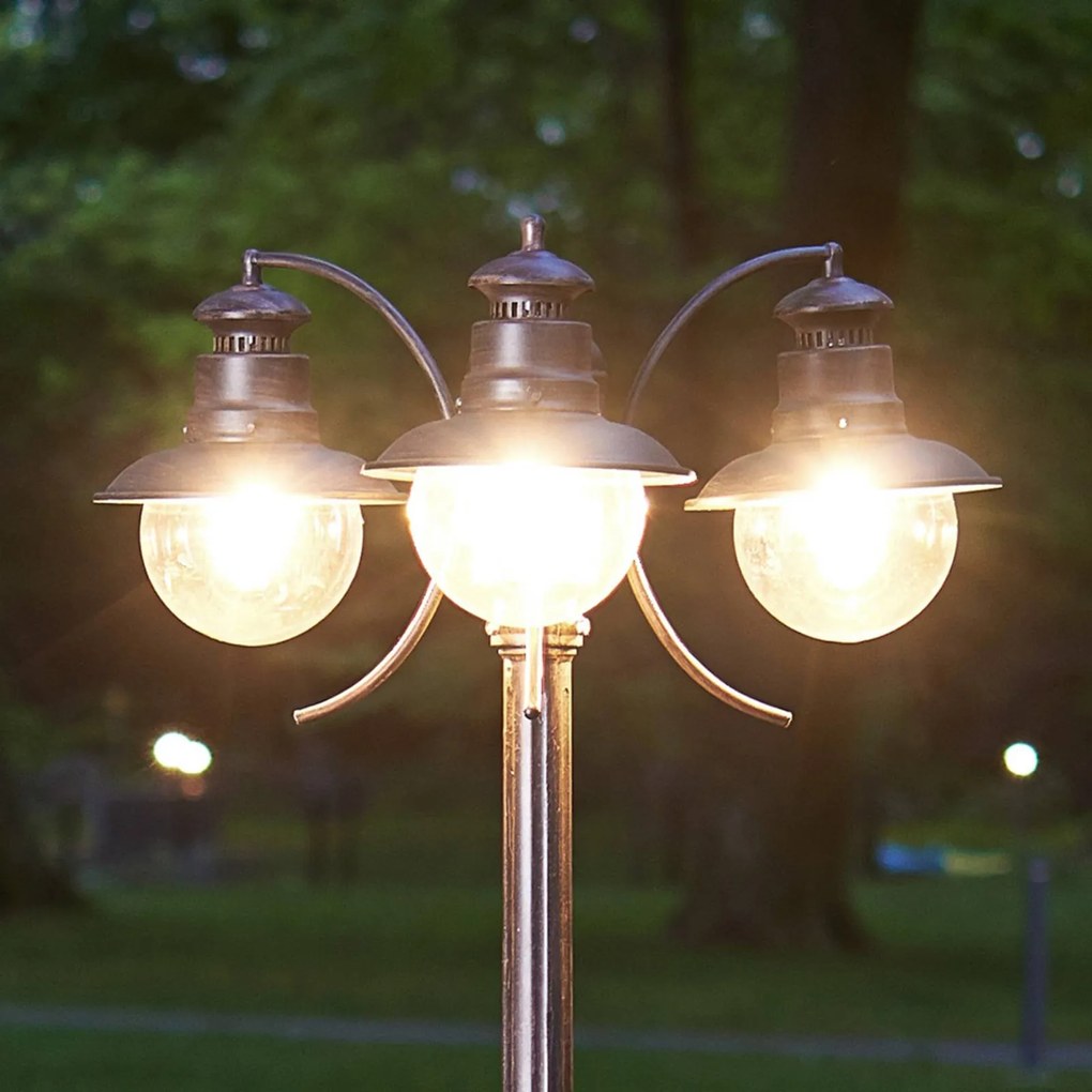 Lampada da esterno Lindby Eddie, 198 cm, ruggine, metallo, IP44, E27