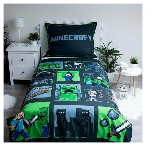 Biancheria da letto per bambini in cotone per letto singolo 140x200 cm Minecraft Survival Mode - Jerry Fabrics