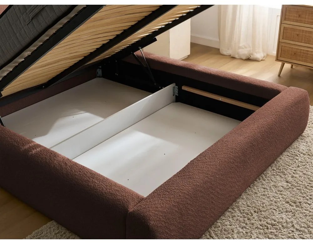 Letto matrimoniale arancione imbottito con spazio contenitivo con rete inclusa 160x200 cm Orlane – Bobochic Paris