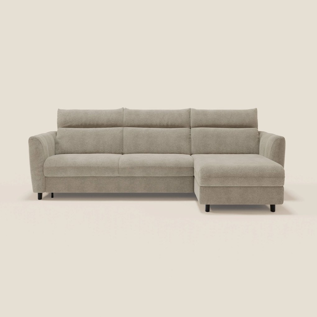 Peonia divano letto angolare con Penisola Contenitore - Materasso H18 cm in Bouclé Impermeabile T07