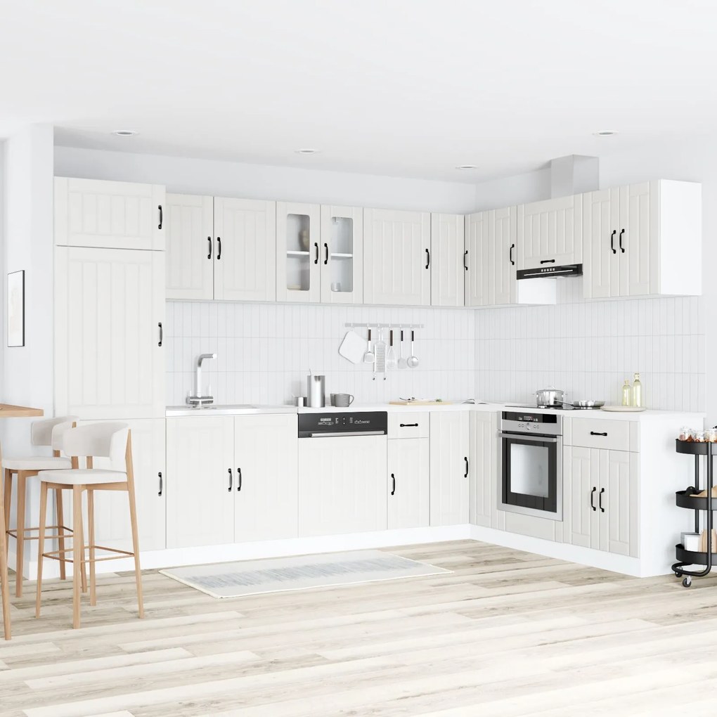Armadio da cucina ""lucca"" con doppi lavabi bianchi in legno ingegnerizzato