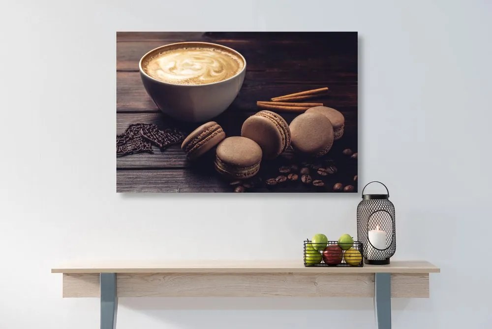 Quadro su tela – Caffè con macaron al cioccolato