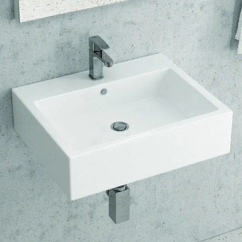 Kamalu - lavabo bagno design sospeso 57cm in ceramica bianca | litos-557